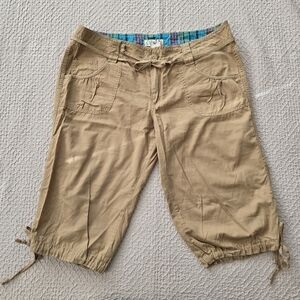 OP Ocean Pacific Women's Cotton Beige Tan Capri Pants drawstring waist size 15